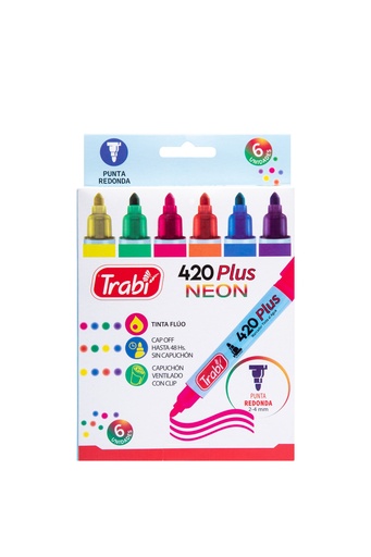 [TR11517] MARCADOR TRABI 420 AL AGUA PUNTA REDONDA X 6 FLUO
