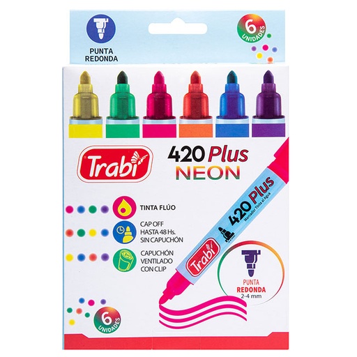 [TR11517] MARCADOR TRABI 420 X6 SURTIDO FLUO AL AGUA