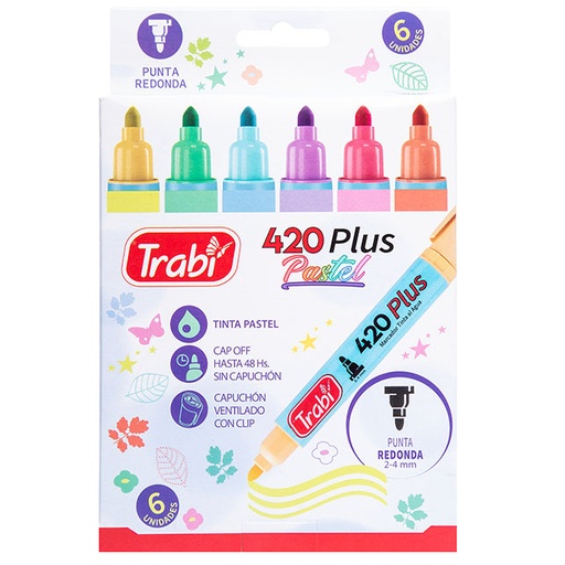 [TR11518] MARCADOR TRABI 420 X6 SURTIDO PASTEL AL AGUA