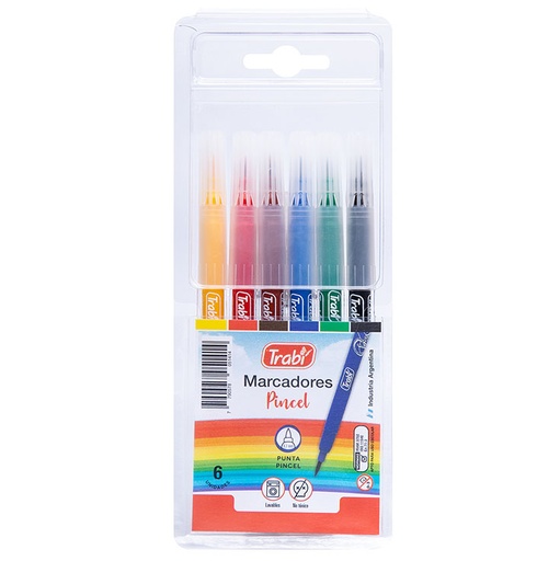 [TR5141] MARCADOR TRABI JUNIOR X 6 PINCEL SURTIDO