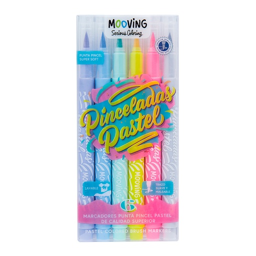 [3031106] MARCADOR MOOVING PINCELADAS PUNTA PINCEL X 6 COLORES PASTEL
