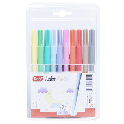 [TR8101] MARCADOR TRABI JUNIOR X 10 COLORES PASTEL SURTIDOS