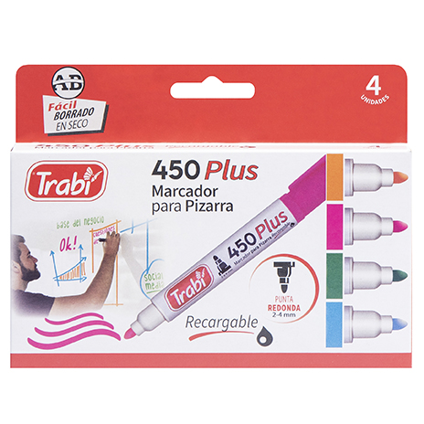 [TR6930] MARCADOR TRABI 450 X4 SURTIDO FANTASIA PARA PIZARR