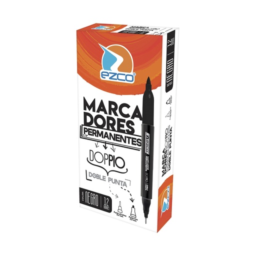 [403200-N] MARCADOR EZCO DOBLE PUNTA DOPPIO X12 NEGRO