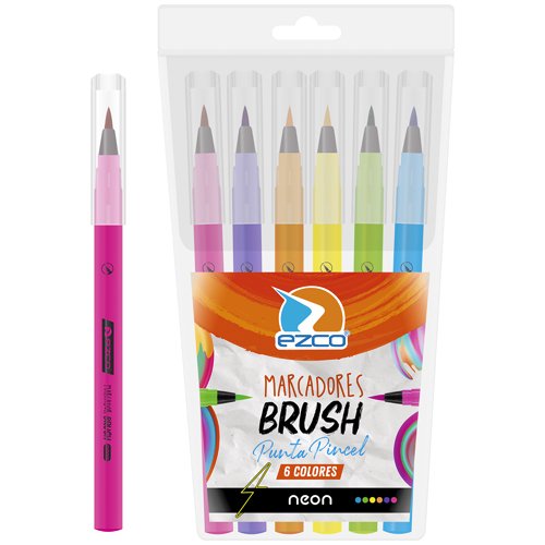 [403800-6N] MARCADOR EZCO BRUSH X 6 FLUO