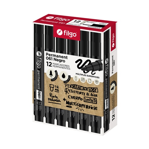 [PM061-C12-001] MARCADOR FILGO 061 X12 NEGRO PERMANENTE