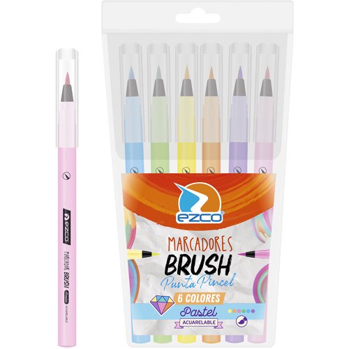 [403800-6P] MARCADOR EZCO BRUSH X 6 PASTEL