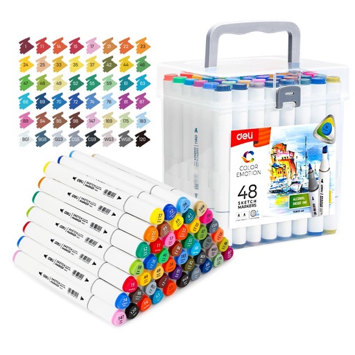 [E70803-48] MARCADOR DELI SKETCH DOBLE PUNTA CUERPO TRIANGULAR X 48 COLORES PERMANENTE