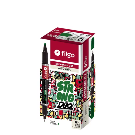 [PM042-C12-004] MARCADOR FILGO 042 X12 VERDE PERMANENTE DOBLE PUNTA