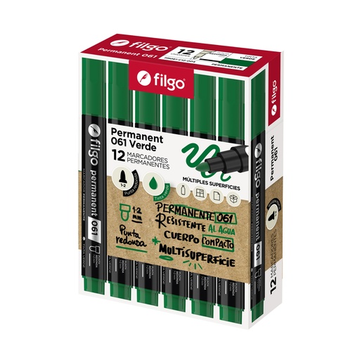 [PM061-C12-004] MARCADOR FILGO 061 X12 VERDE PERMANENTE