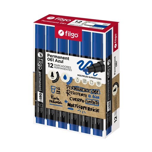 [PM061-C12-003] MARCADOR FILGO 061 X12 AZUL PERMANENTE