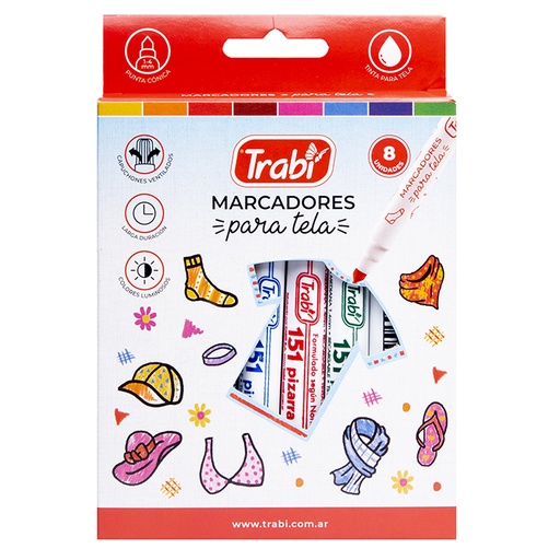[TR6751] MARCADOR TRABI PARA TELA X 8 SURTIDO