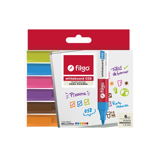[WB058-E6-BRI] MARCADOR FILGO 058 X6 COLORES BRILLANTES PARA PIZZARR