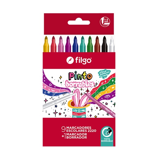 [CM2220-E10-BRBLE] MARCADOR FILGO PINTO CAJA X10 BORRABLES