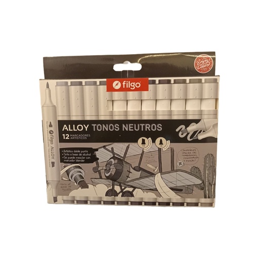 [ALLYM-E12-GRIS] MARCADOR FILGO ALLOY X12 GRISES DOBLE PUNTA