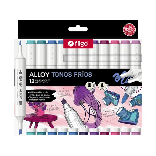 [ALLYM-E12-FRI] MARCADOR FILGO ALLOY DOBLE PUNTA X 12 TONOS FRIOS