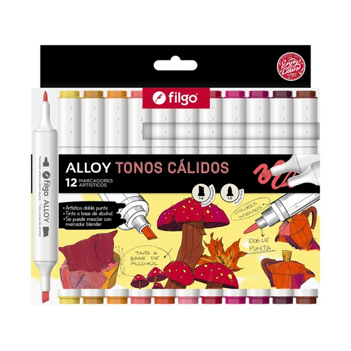 [ALLYM-E12-CAL] MARCADOR FILGO ALLOY DOBLE PUNTA X 12 TONOS CALIDOS