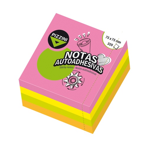 [NA7575320F] NOTAS ADHESIVAS PIZZINI 75X75MM 320 HOJAS FLUO 4 COLORES