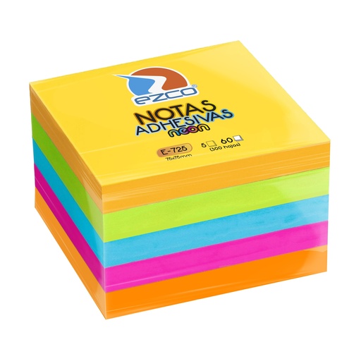 [980725] NOTAS ADHESIVAS EZCO 75X75 X 300 HOJAS NEON E-725