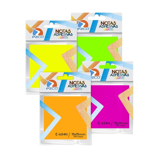 [980654-N] NOTAS ADHESIVAS EZCO NEON 75X75 X100 HOJAS E-654N