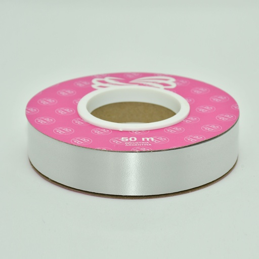 [00040PLA] CINTA PARA MOÑO LISA 20MMX50MTS PLATA