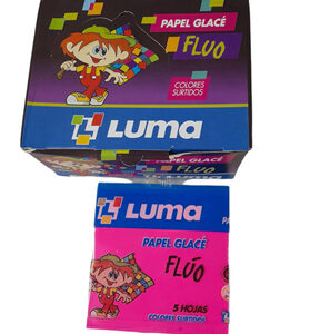 [12-00] PAPEL GLACE LUMA FLUO 10x10cm X 5 HOJAS SURTIDO