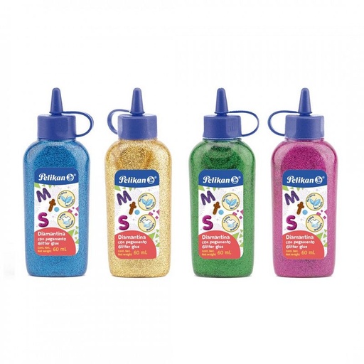 [800121] PEGAMENTO PELIKAN GLITTER 60ML MULTICOLOR LIQUIDACION