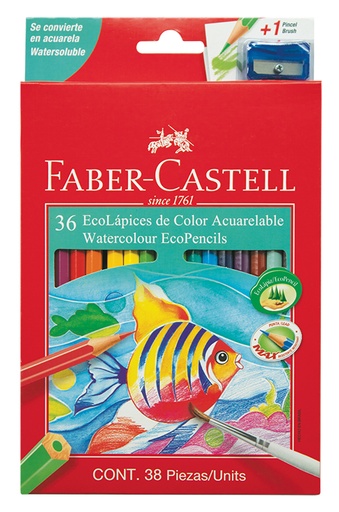 [310336] PINTURITAS FABER ECOLAPICES ACUARELABLES X 36 COLORES + SACAPUNTA Y PINCEL