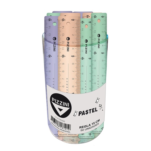 [171215PX50] REGLA PIZZINI PLASTICA PASTEL 15CM X50