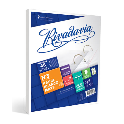 [492321] REPUESTO RIVADAVIA Nº3 BLANCO MATE 48 HOJAS RAYADO