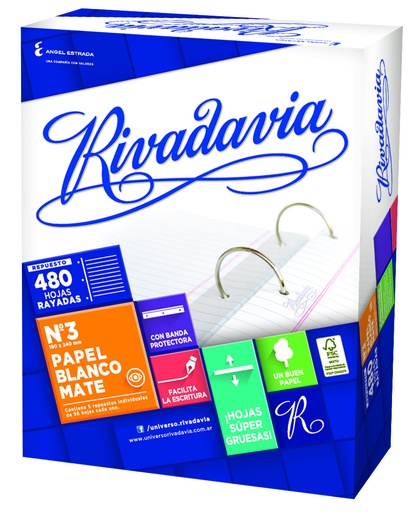 [498011] REPUESTO RIVADAVIA Nº3 BLANCO MATE 480 HOJAS RAYADO
