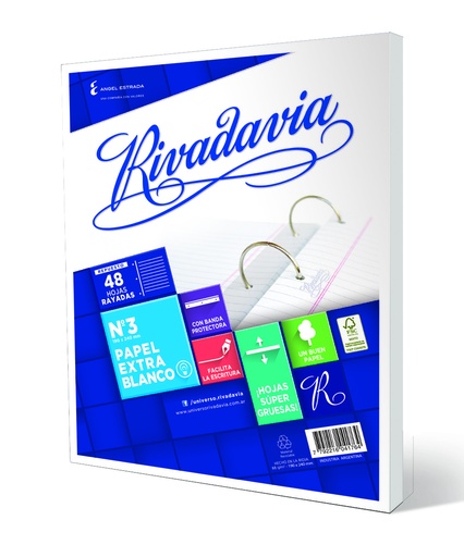 [472321] REPUESTO RIVADAVIA Nº3 EXTRA BLANCO 48 HOJAS RAYADO