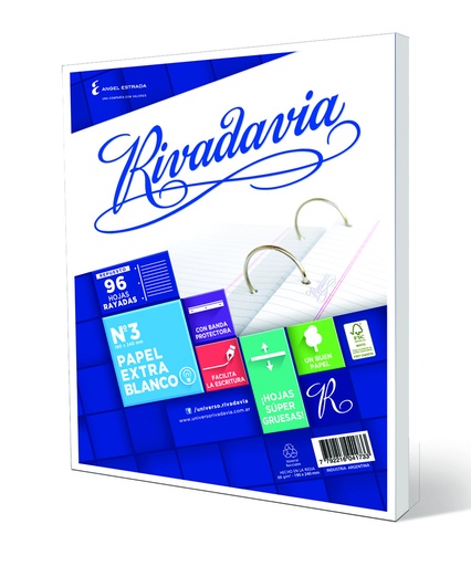 [472331] REPUESTO RIVADAVIA Nº3 EXTRA BLANCO 96 HOJAS RAYADO