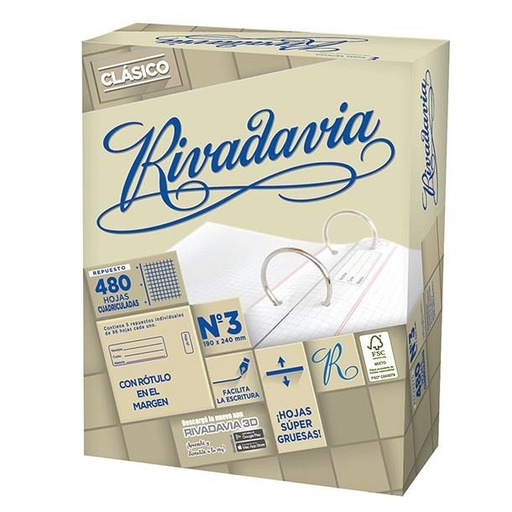 [478433] REPUESTO RIVADAVIA Nº3 EXTRA BLANCO SIN BANDA X480H CUADRICULADO