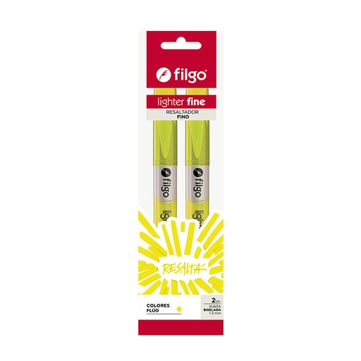[SLF-F2-701] RESALTADOR FILGO FINO X2 BLISTER AMARILLO