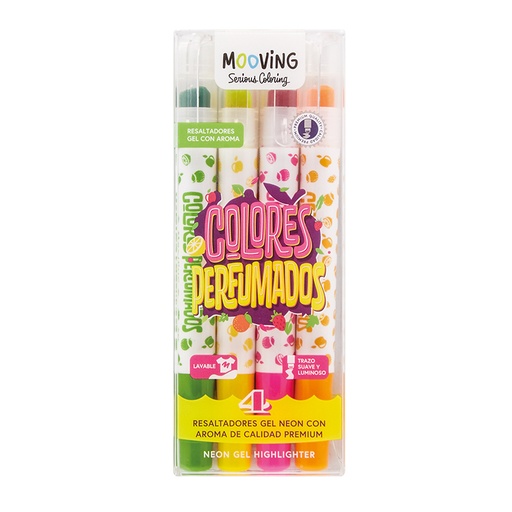 [3051704] RESALTADOR MOOVING CRAYON GEL PERFUMADOS X 4 COLORES NEON