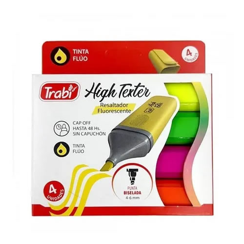 [TR5775] RESALTADOR TRABI HIGH TEXTER X 4 FLUO SURTIDO