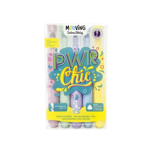 [3051905] RESALTADOR MOOVING PWR CHIC PUNTA BISELADA X 5 COLORES