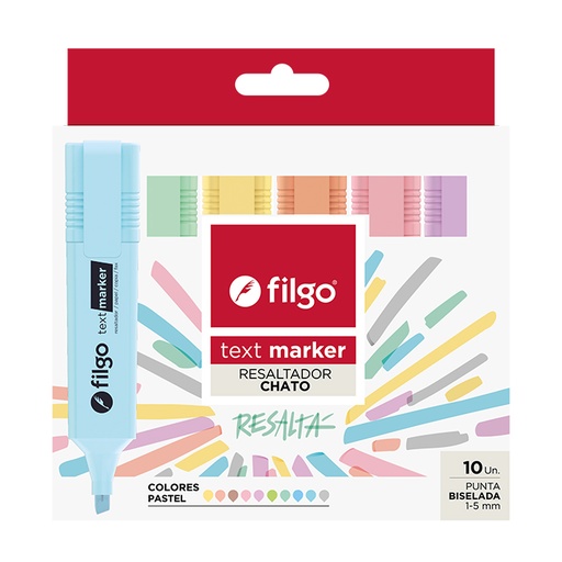 [TXM-E10-PAS] RESALTADOR FILGO CHATO X10 PASTEL