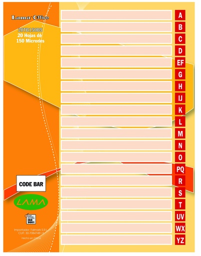 [20TB150B5] SEPARADOR Nº3 LAMA INDICE 20 POSICIONES 20TB150B5