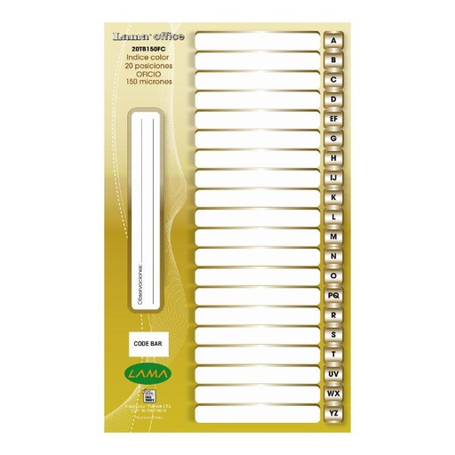 [20TB150FC] SEPARADOR LAMA OF 20POSIC X150MICRONES