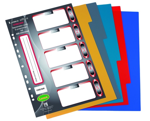 [5TBC400] SEPARADOR A4 LAMA 5 POSICIONES X 400 MICRONES