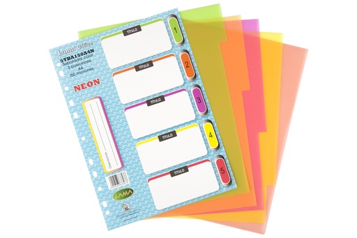 [5TBA150A4N] SEPARADOR A4 LAMA 5 POSICIONES X 150 MICRONES NEON