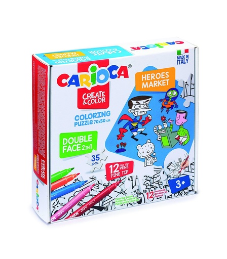 [42940] SET CARIOCA PUZZLE + 12 MARCADORES HEROES 70X50CM