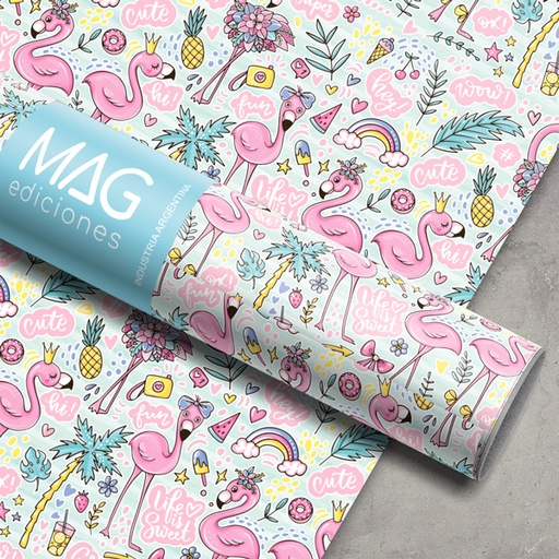 [5056] PAPEL PARA REGALO MAG 70X100 X10 5056 FLAMINGO SUMMER