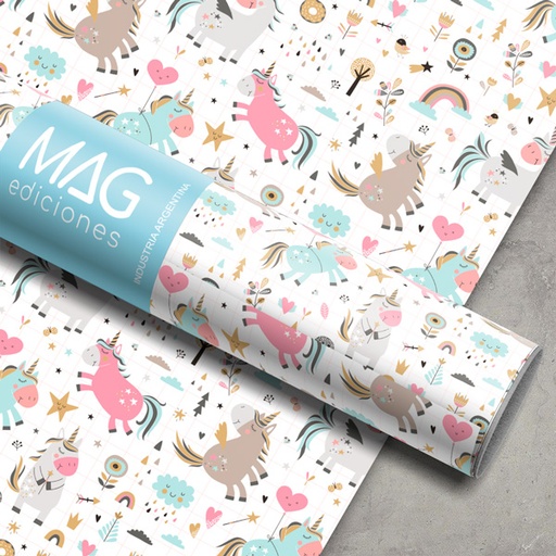 [5097] PAPEL PARA REGALO MAG 70X100 X10 5097 UNICORNIOS