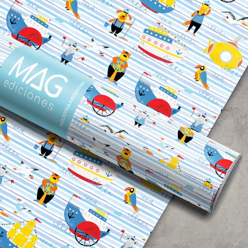[5098] PAPEL PARA REGALO MAG 70X100 X10 5098 ANIMALITOS MAR