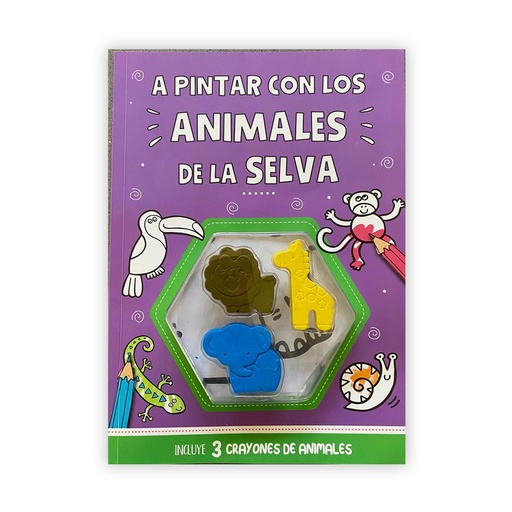 [9049] LIBRO DIVERTITE PINTANDO SELVA + CRAYONES Y STICKE
