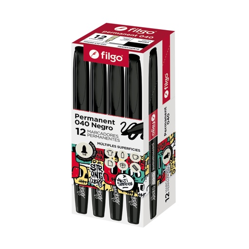 [PM040-C12-001] MARCADOR FILGO 040 X12 NEGRO PERMERMANENTE PUNTA FINA