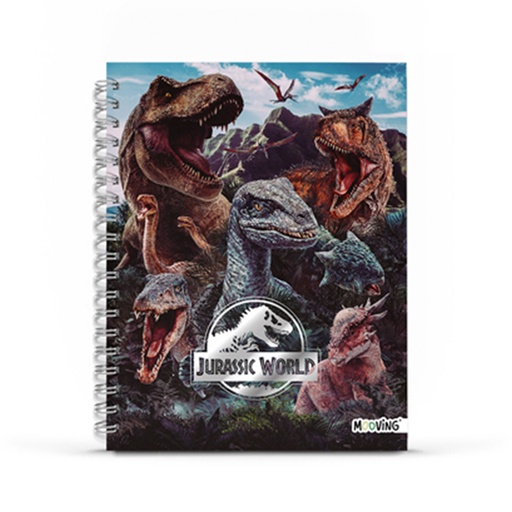 [1205232] CUADERNO MOOVING 16X21 TAPA DURA CON ESPIRAL 80 HOJAS JURASSIC WORLD